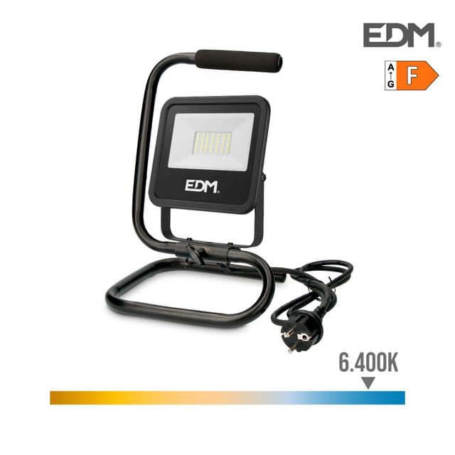 EDM - LED-Projektor mit Ständer, 30 w, 2370 lm, 6400 k Kaltlicht, schwarze Serie