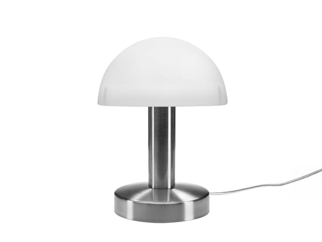 Meinewunschleuchte - Kleine Tischlampe warin mit Glasschirm Weiß per Touch dimmbar, Höhe 21cm