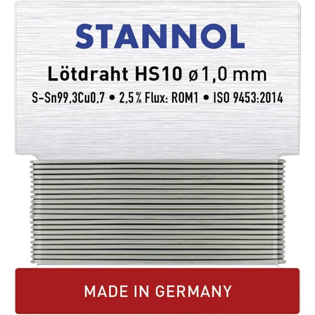 Stannol - HS10 Lötzinn, bleifrei bleifrei Sn99,3Cu0,7 ROM1 6 g 1 mm