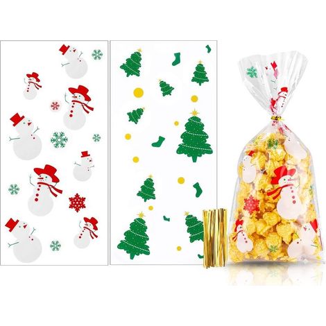 100 Stück Durchsichtige, Selbstklebende Weihnachtstüten Mit Weihnachtsmannmotiv, Wiederverschließbar, Für Weihnachtsfeiern