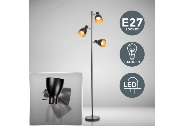 B.k.licht - Stehlampe - Schalter, schwenkbar, E27 Fassung, max. 25W, Schwarz-Gold