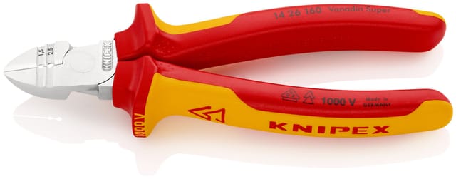 KNIPEX 14 26 160 SB Abisolier-Seitenschneider isoliert mit Mehrkomponenten-Hüllen, VDE-geprüft verchromt 160 mm
