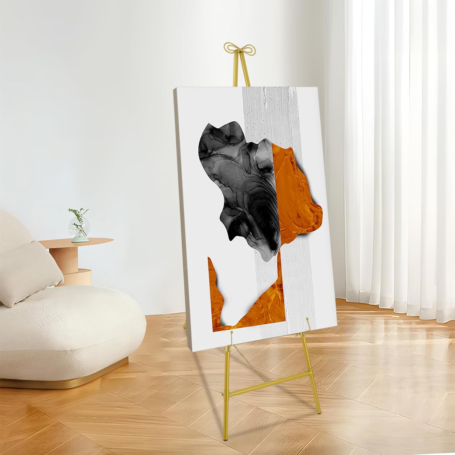 Gold Easel Stand For Sign, Posters, Adjustable Metal Display Easel Stand With Bow Top, Portable Art Easel, Foldable Freestanding Welcome Sign Stand For Wedding 41.5127cm