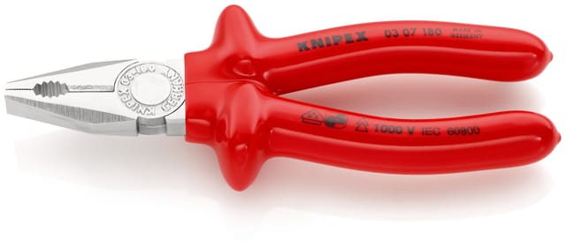 03 07 180 Kombizange tauchisoliert, vde verchromt 180 mm - Knipex