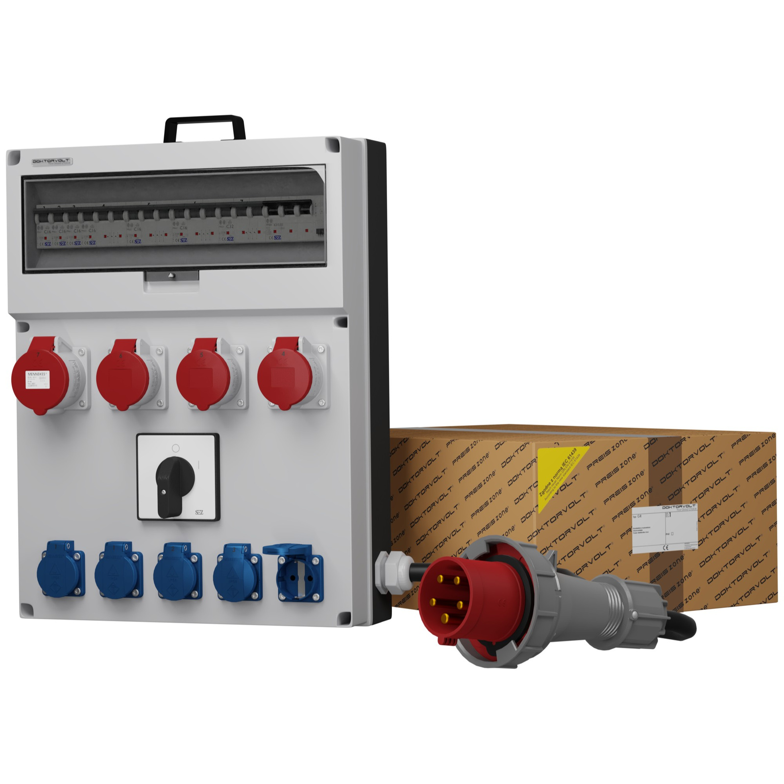 Baustromverteiler Gr-s/fi Skh Stromverteiler 32a 3x16a 5x230v Elektroverteiler Schuko Mit Kabel Doktorvolt Dv-0632-d