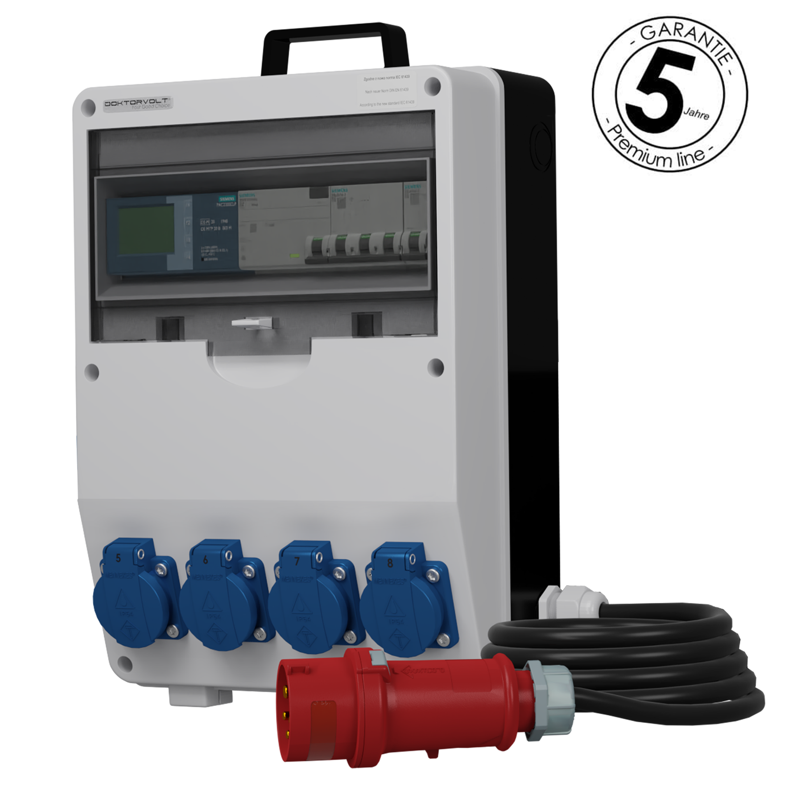 Baustromverteiler Ptd-s/fi Mit Schutz 4x230v Mit Energiezähler Eeg Siemens 5x2,5mm² Kabel Und Tragegriff Doktorvolt Dv-6061-d