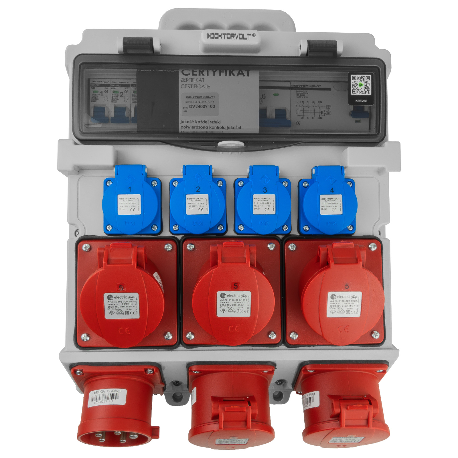 Baustromverteiler 3x16a 2x32a Cee 4x230v Stromverteiler Mit Handgriff Und Anbaustecker Doktorvolt Tr-s/fi Dv-5053-d