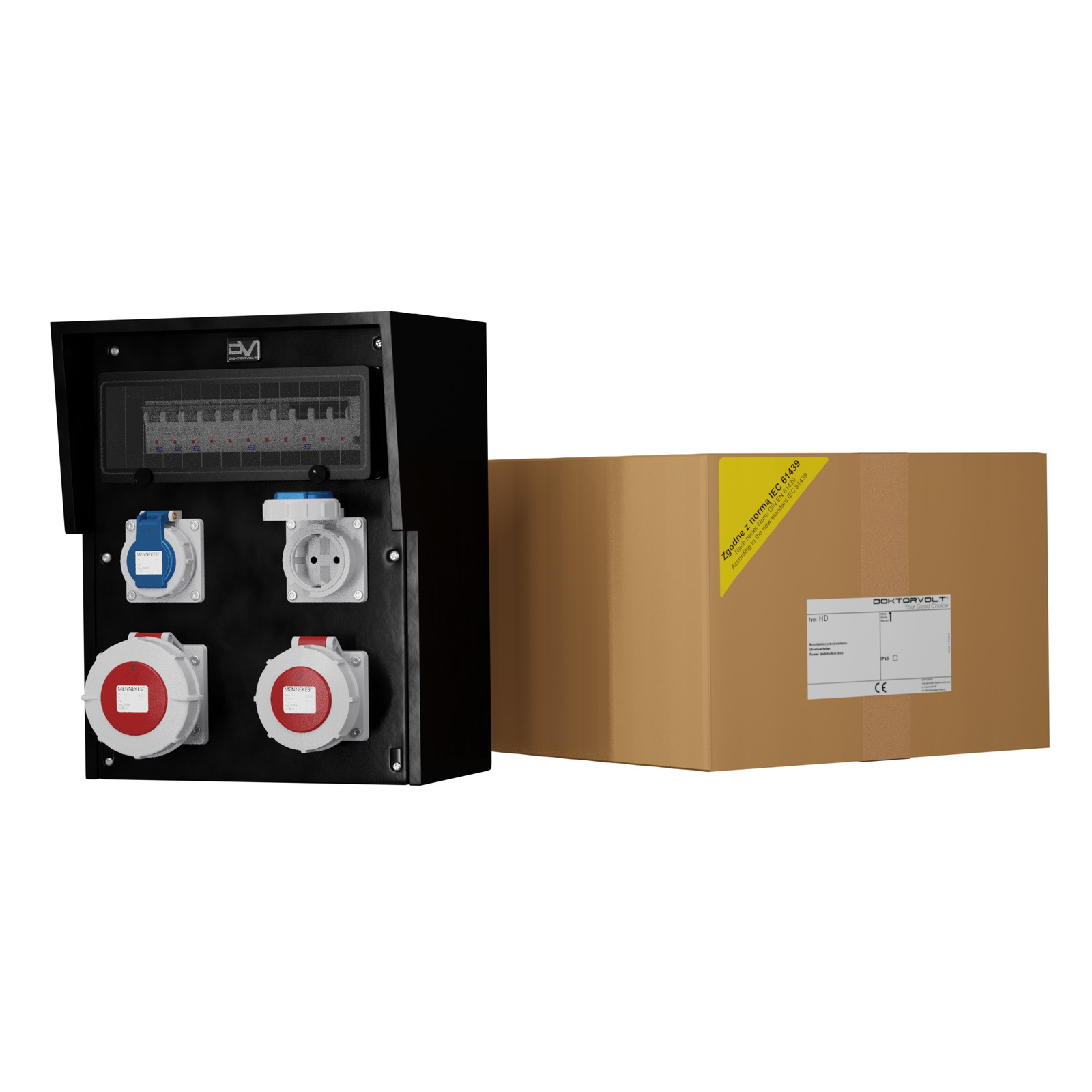Gummiverteiler Hd-s/fi Ip67 Elektroverteiler 32a 16a 2x230v Mennekes Schuko Doktorvolt Dv-9559-d