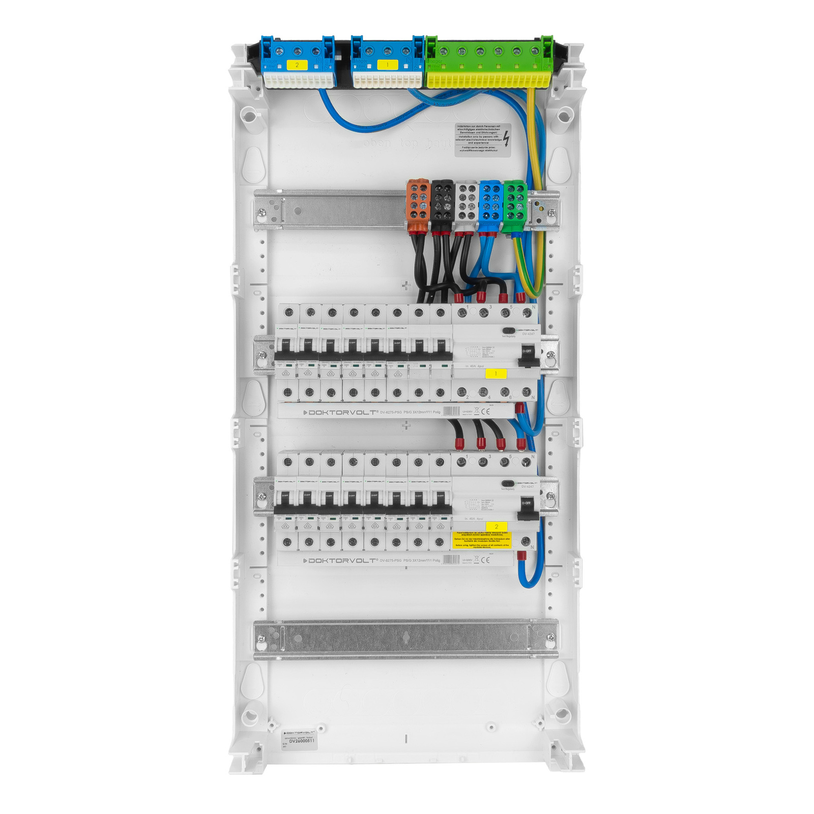 Sicherungskasten Aufputz Verteilerkasten 4-reihig 48 Module 14xmcb 2xrccb Vde Verdrahtet Verteilerschrank Mit Sicherungen 640x305x96,5mm Hager Hohlwand Verteiler Abzweigklemmen Doktorvolt Dv-6357-nt
