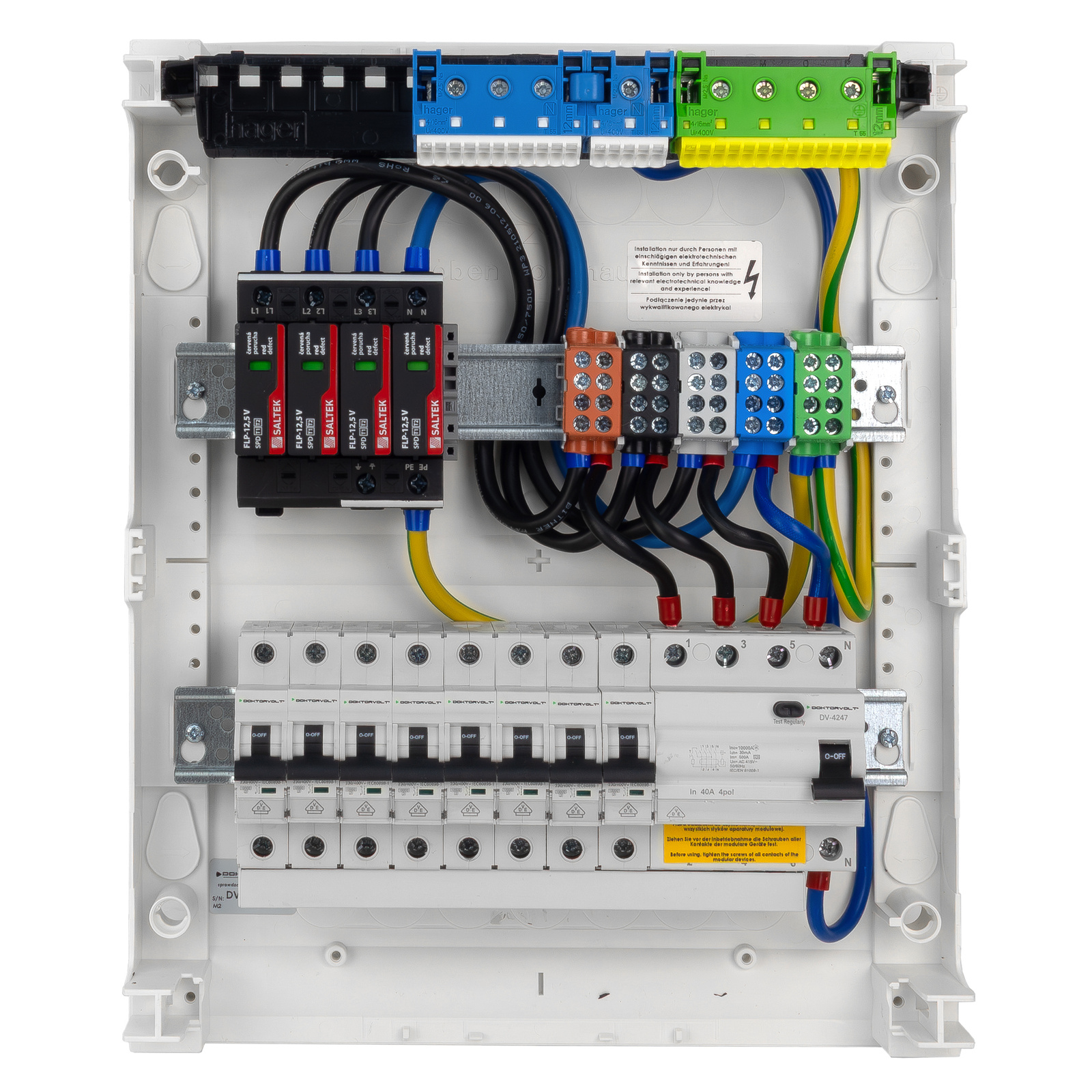 Sicherungskasten Aufputz Verteilerkasten 2-reihig 24 Module 8xmcb 1xrccb Vde Saltek Überspannungsschutz Verdrahtet Verteilerschrank Mit Sicherungen 370x305x96,5mm Hager Hohlwand Verteiler Abzweigklemm