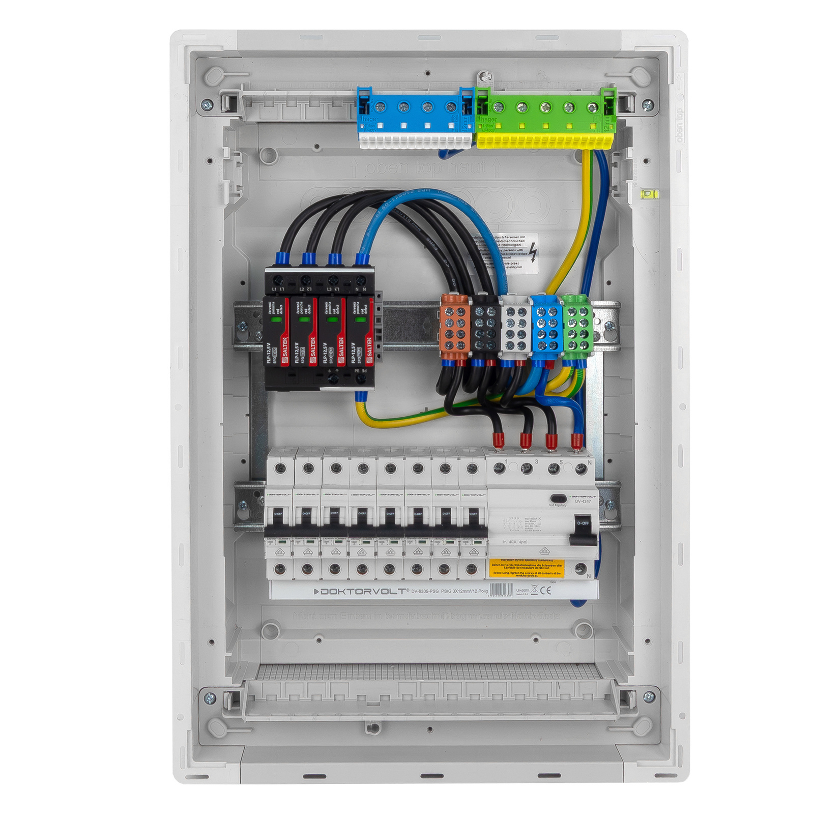 Sicherungskasten Unterputz Verteilerkasten 2-reihig 24 Module 8xmcb 1xrccb Vde Saltek Überspannungsschutz Unterverteilung Verdrahtet Verteilerschrank Mit Sicherungen 505,50x348x98mm Hager Hohlwand Ver