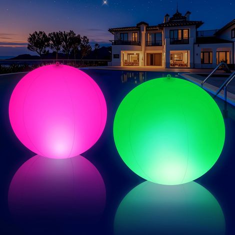 Solarbetriebene Led-schwimmleuchte, Farbwechselnde Pool-lichtkugel, Ip68 Wasserdicht, Ø35 Cm, Aufblasbarer Gartenball - 2 Stück
