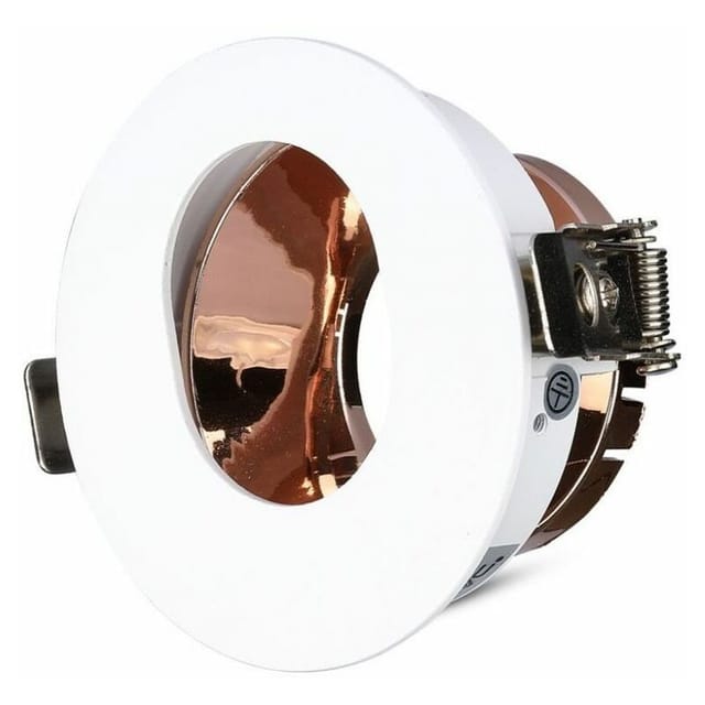 V-tac - Runder, verstellbarer GU10-LED-Einbaustrahlerhalter mit ovalem Loch, Farbe Weiß mit Roségold-Innenseite