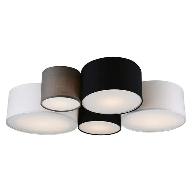Trio - Deckenleuchte hotel 5-flammig, Stoff Lampenschirme mehrfarbig, Breite 90cm