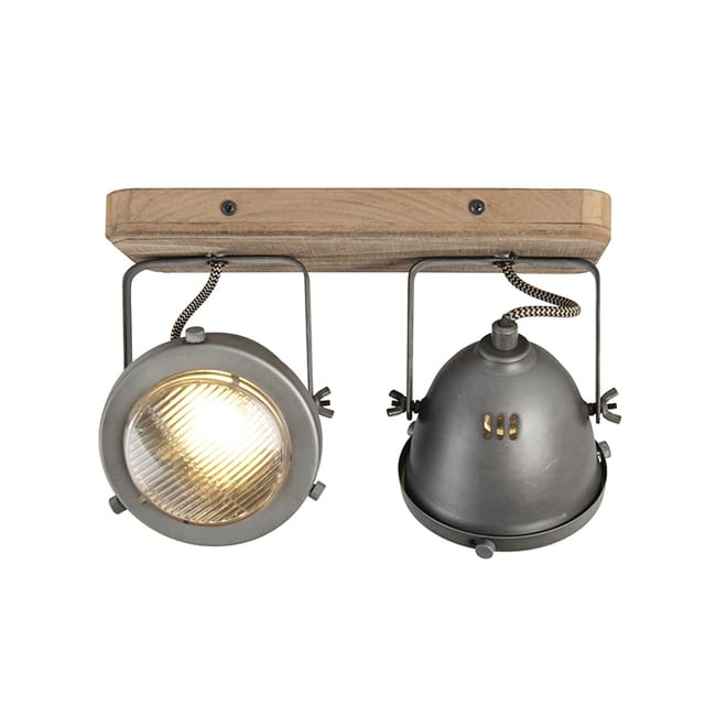 Industriespot Stahl mit Holz kippbar 2-Licht - Emado