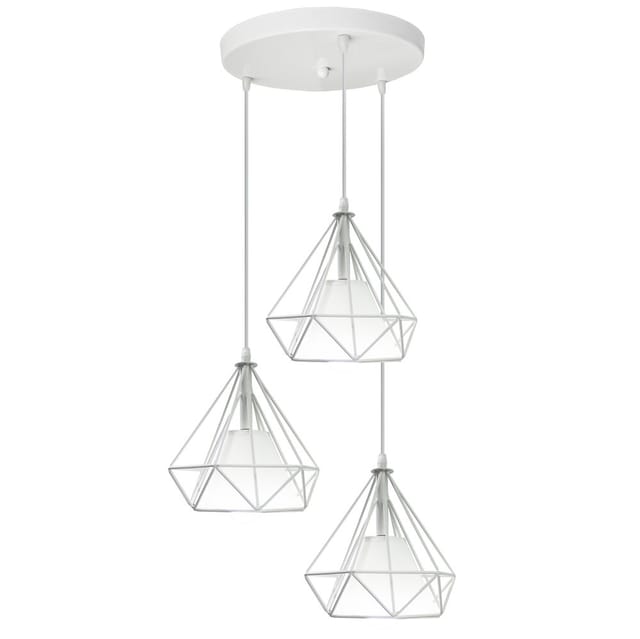 Pendelleuchte Industrial Käfig - Weiß 20CM Lampenschirm aus Eisen Hängeleuchte E27 Runde Basis für Wohnzimmer Esszimmer Küche Flur Cafét