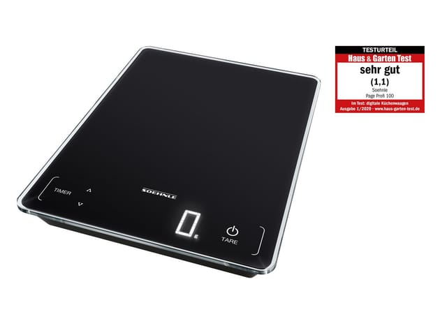 Page Profi 100, digitale Küchenwaage, schwarz, Gewicht bis zu 15 kg (1-g-genau), Haushaltswaage mit Sensor-Touch, elektronische Waage inkl.