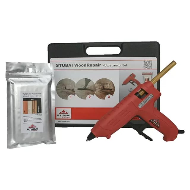 WoodRepair Holzreparatur-Set Astfüller Mix inkl. Heißklebepistole 180/80W - Stubai
