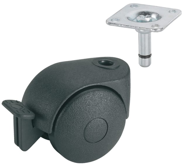 Doppelrolle Möbelrolle ø 50 mm Tragkraft 30kg mit Feststeller Kunststoff schwarz
