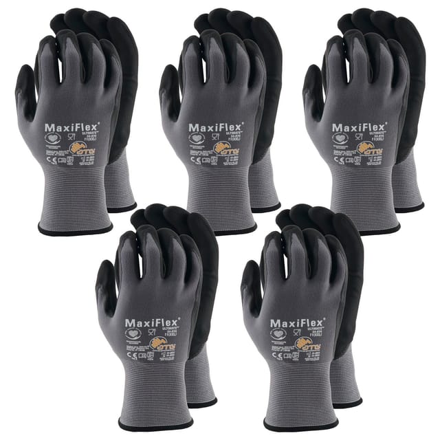 ATG MaxiFlex Handschuhe Ultimate Schutzhandschuhe, Montagehandschuhe Arbeitshandschuhe, atmungsaktiv, Nitril-Mikroschaum, grau/schwarz, Größe 8 - 5