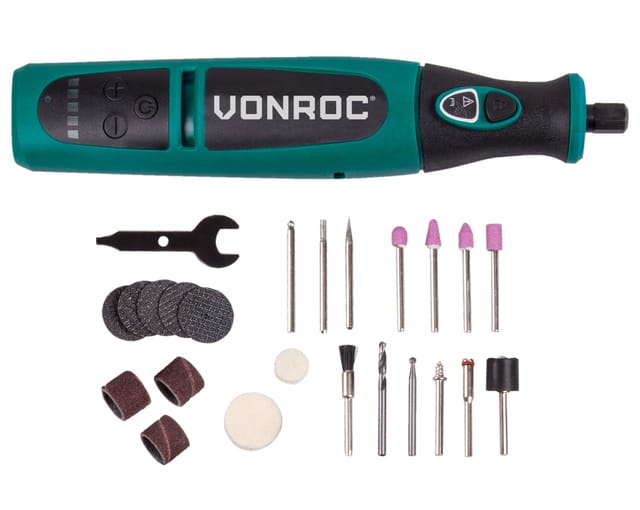 Vonroc - Akku-Multitool 8 v – Rotierend – Inklusiv 24-teiliges Zubehörset, Ladegerät und Gerätetasche