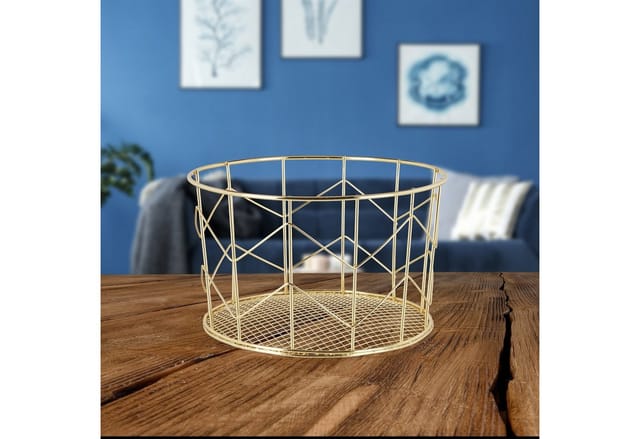 Relaxdays - Drahtkorb, rund, Vintage Design, Aufbewahrung, Kleidung, Accessoires, Deko Korb, Metall, ∅ 22 cm, gold