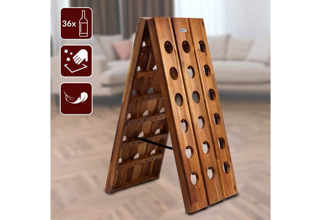 Weinregal 36 Flaschen 87x 55x 39cm Akazien Holz Stehend Klappbar Keller Küche Wohnzimmer Bar Weinständer Weinhalter Flaschenregal Regal Rustikal