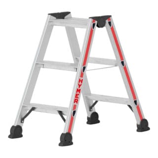 Hymer Alu Stehleiter 2x3 Stufen Doppelleiter, Klapptritt, Hähe 70 cm, Stehleiter