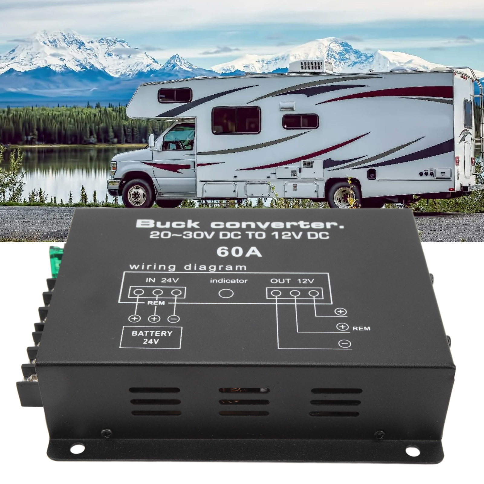 60a 24v Auf 12v Dc Kfz-stromwandler, Abwärtstransformator, Adapter (60a Schwarz)