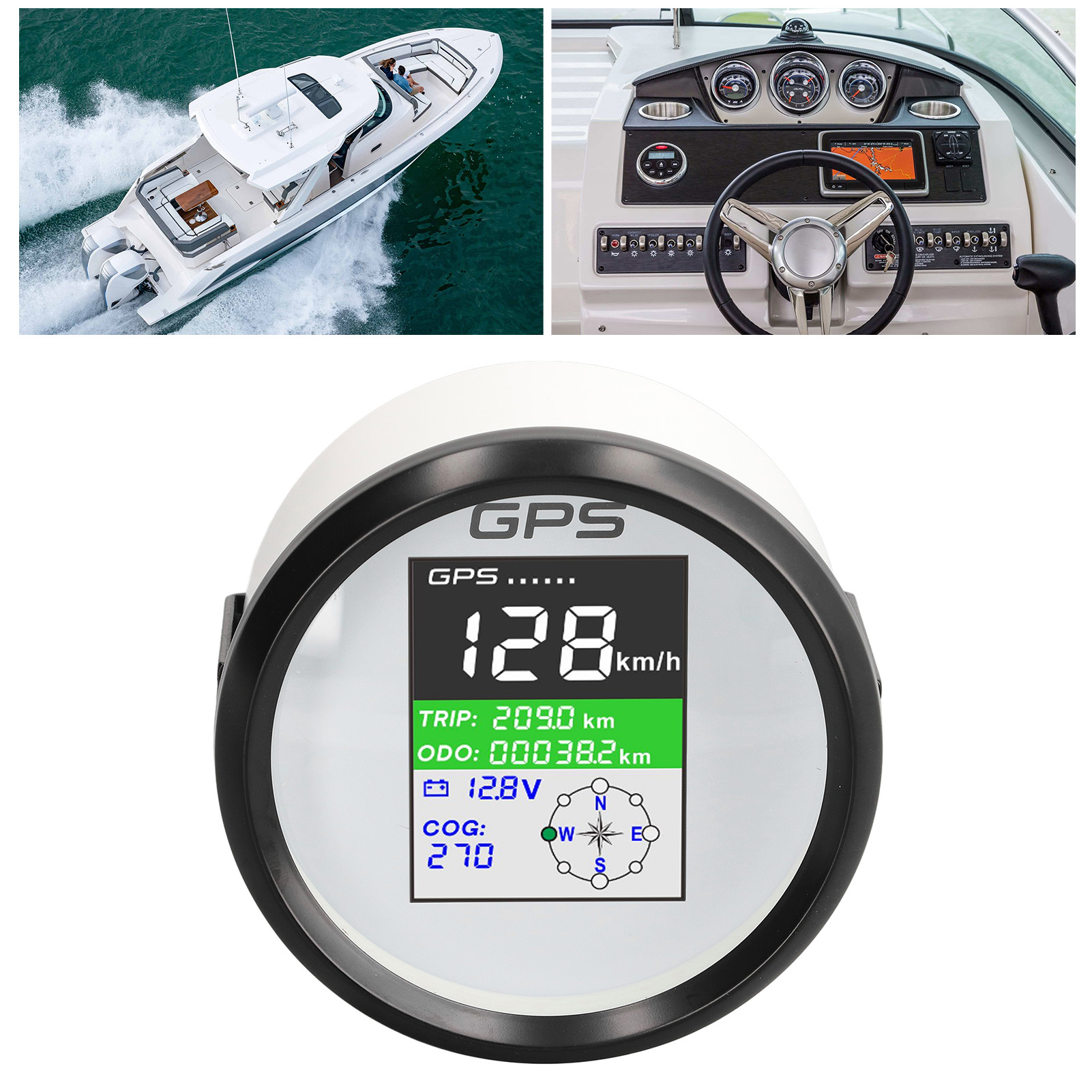 85-mm-marine-multifunktions-gps-geschwindigkeitsmesser/kilometerzähler (weißes Zifferblatt, Schwarzes Gehäuse)