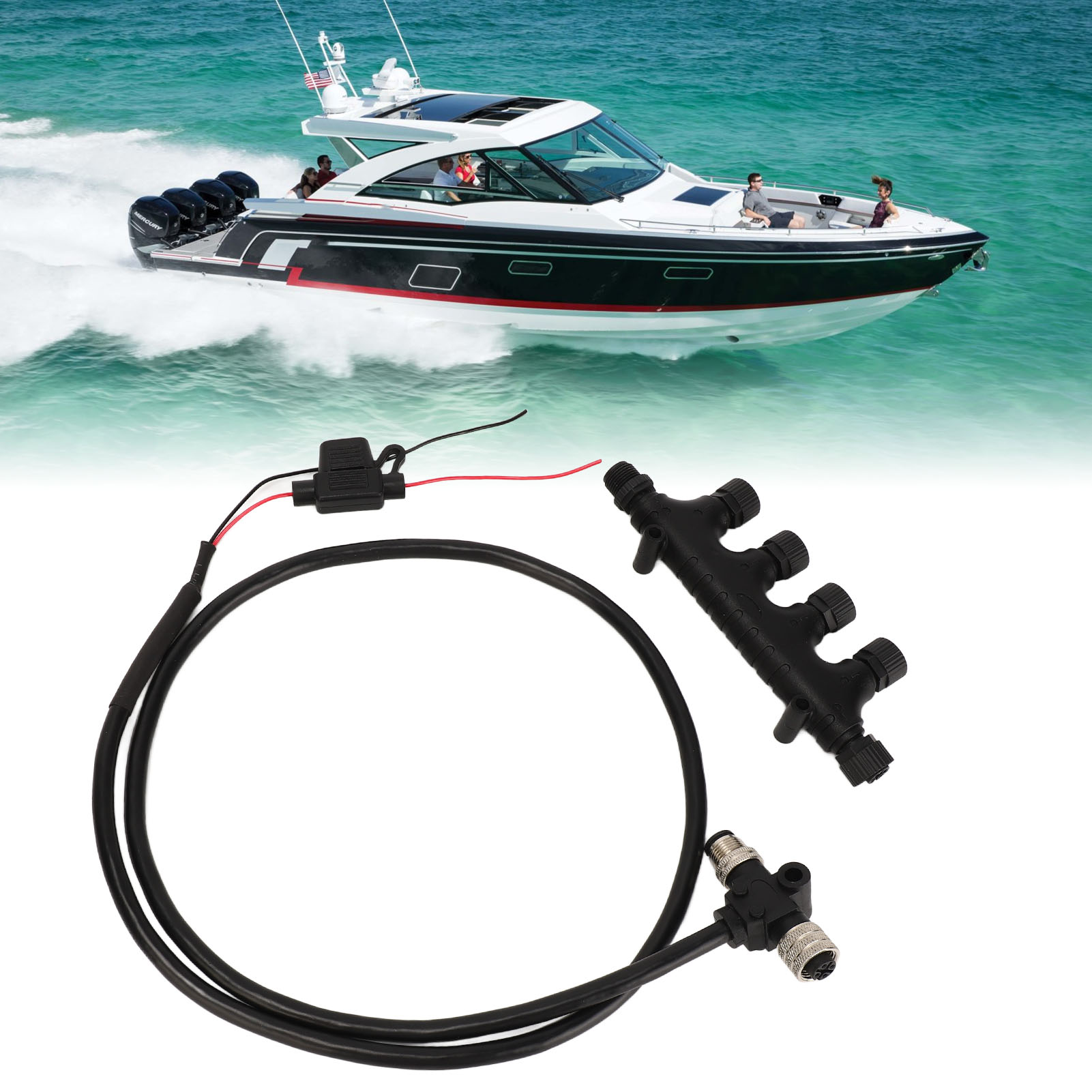 Nmea 2000 Typ T Kabel Mit 3a Sicherung, 1m+4 Port, M12-5 Kern.