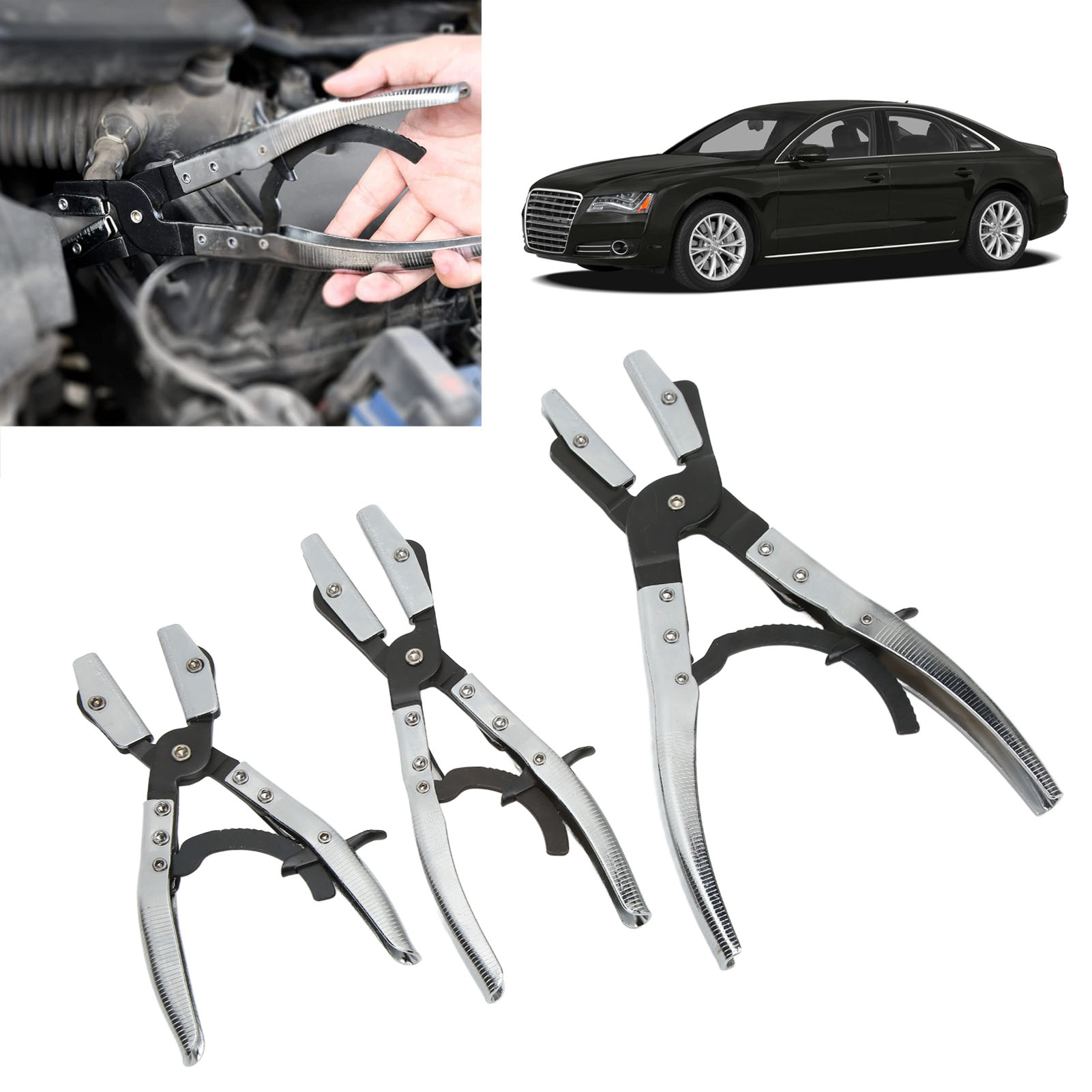 Set Aus 3 Flachmaul-rohrschellen Und Schlauchschellen (12 Zoll, 10 Zoll, 8 Zoll) Zum Zerlegen Von Kfz-reparaturwerkzeugen.