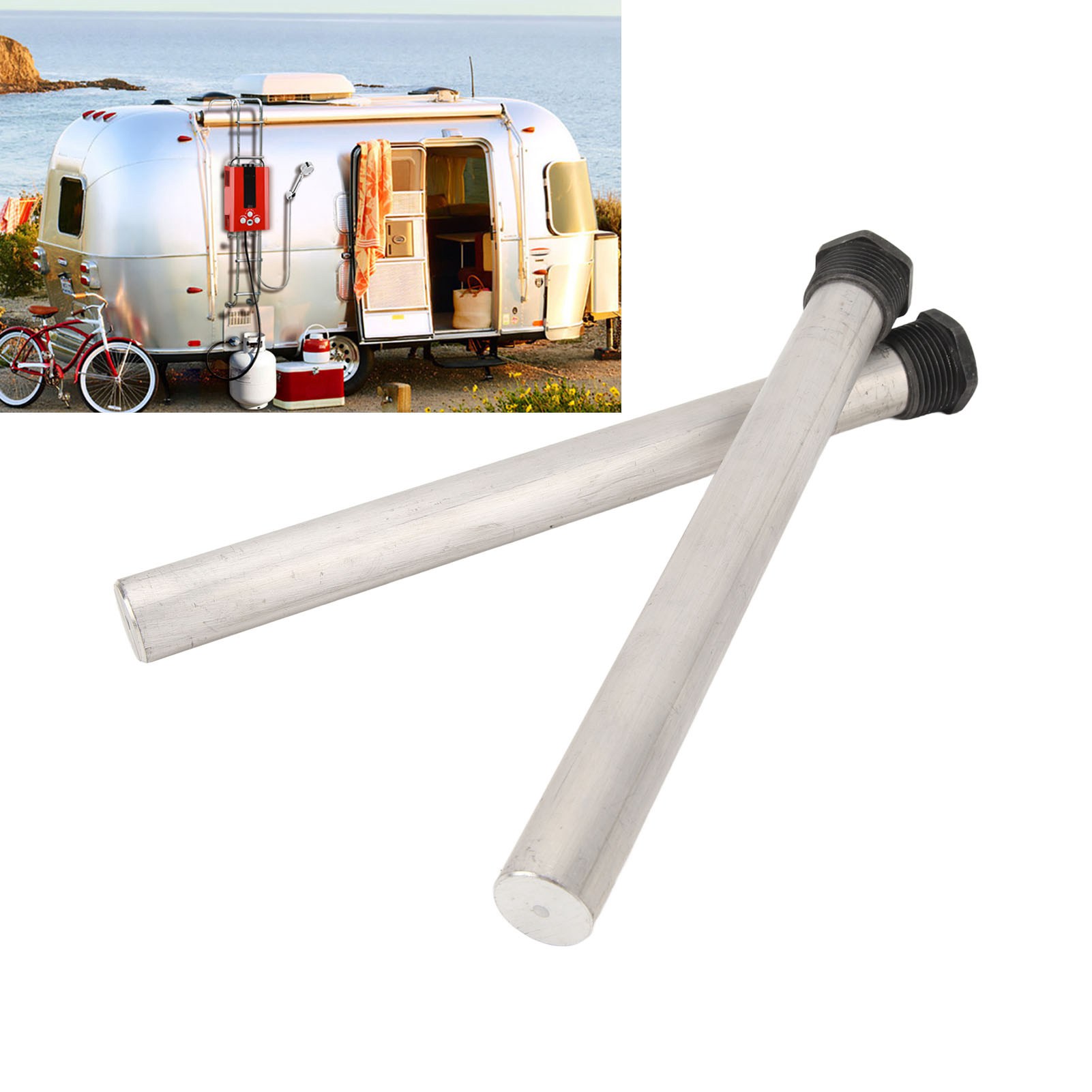 Satz Aus Zwei Npt 3/4" Gewinde-magnesiumanodenstäben Mit Schwarzer Schweißkappe Für Wohnmobil-wassererhitzer, 21 X 235 Mm.