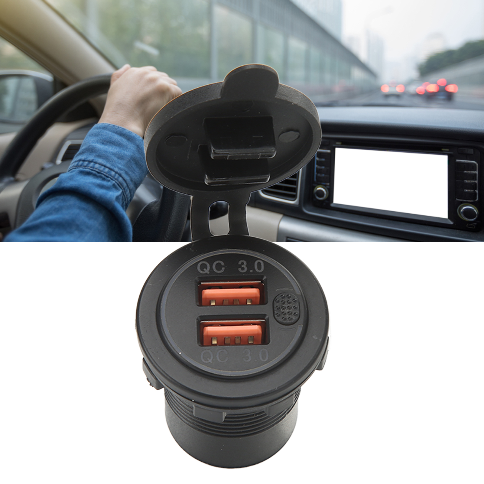 Autoladegerät Mit Zwei Qc3.0-steckern Und Einer Einzigen Öffnung, Universelles Design, Ausgestattet Mit Einem Druckknopfschalter (rote Leuchte).