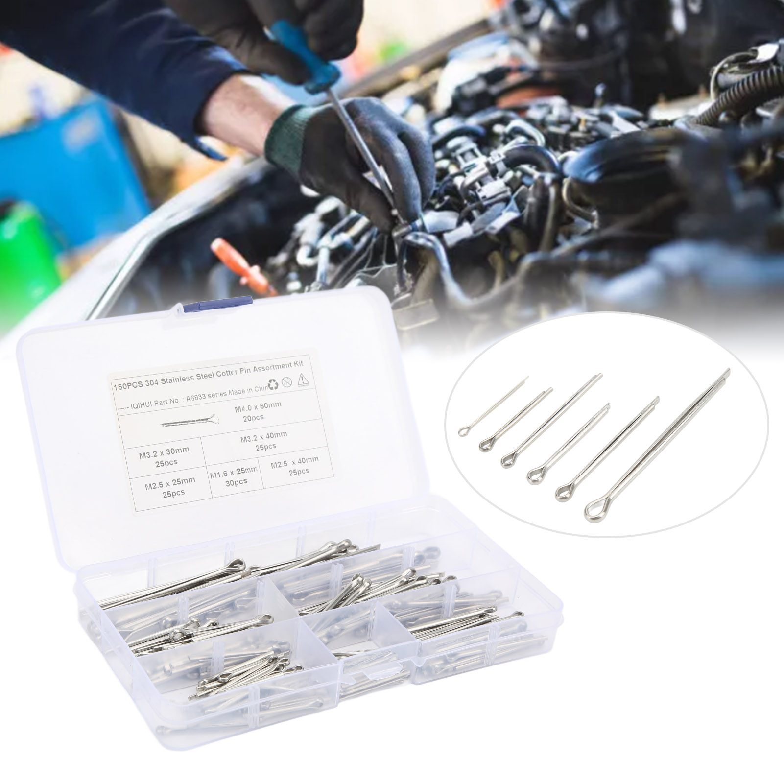 Sortierset Für Splinte Aus Edelstahl 304 (inkl. Luftpolsterfolie Für Den Späteren Versand), 150 Stück