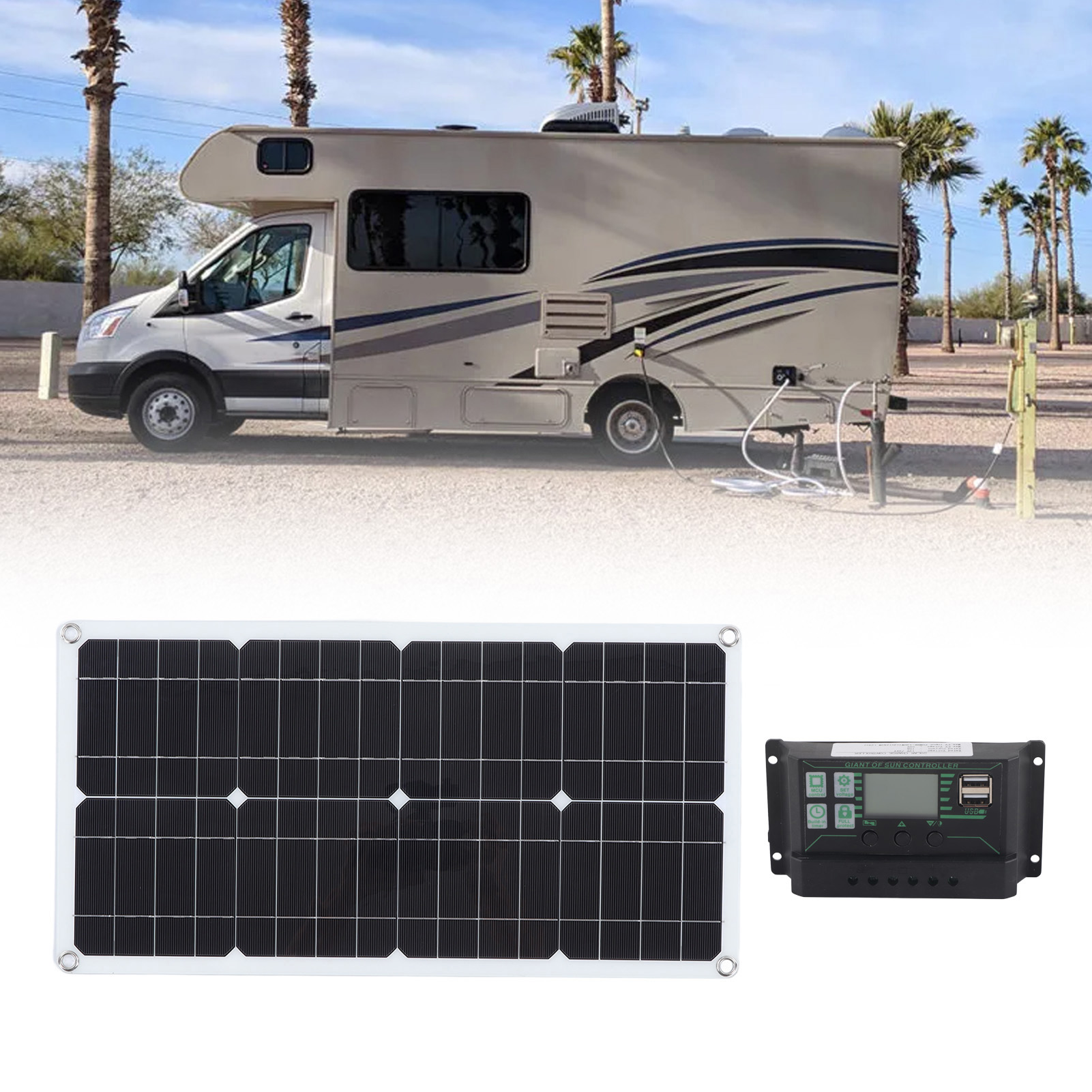 Wohnmobilzubehör: 250-w-monokristallines Solarpanel-set Mit Zwei Usb-anschlüssen Und 10-a-laderegler