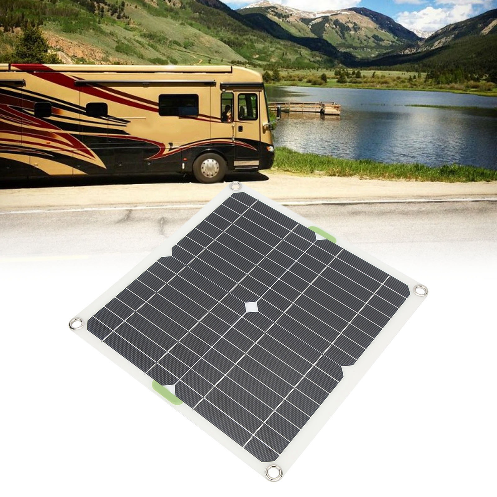 Wohnmobilzubehör: 200-w-monokristallines Solarpanel, Doppel-usb-batterieklemme + Zigarettenanzünderkabel, 12-v-batterieladegerät Mit 10-in-1-usb-kabelbaum