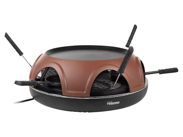 Pizzamaker, Grill, Raclette 3in1 mit Pizzaheber & Pfännchen für 6 Personen Ø25cm