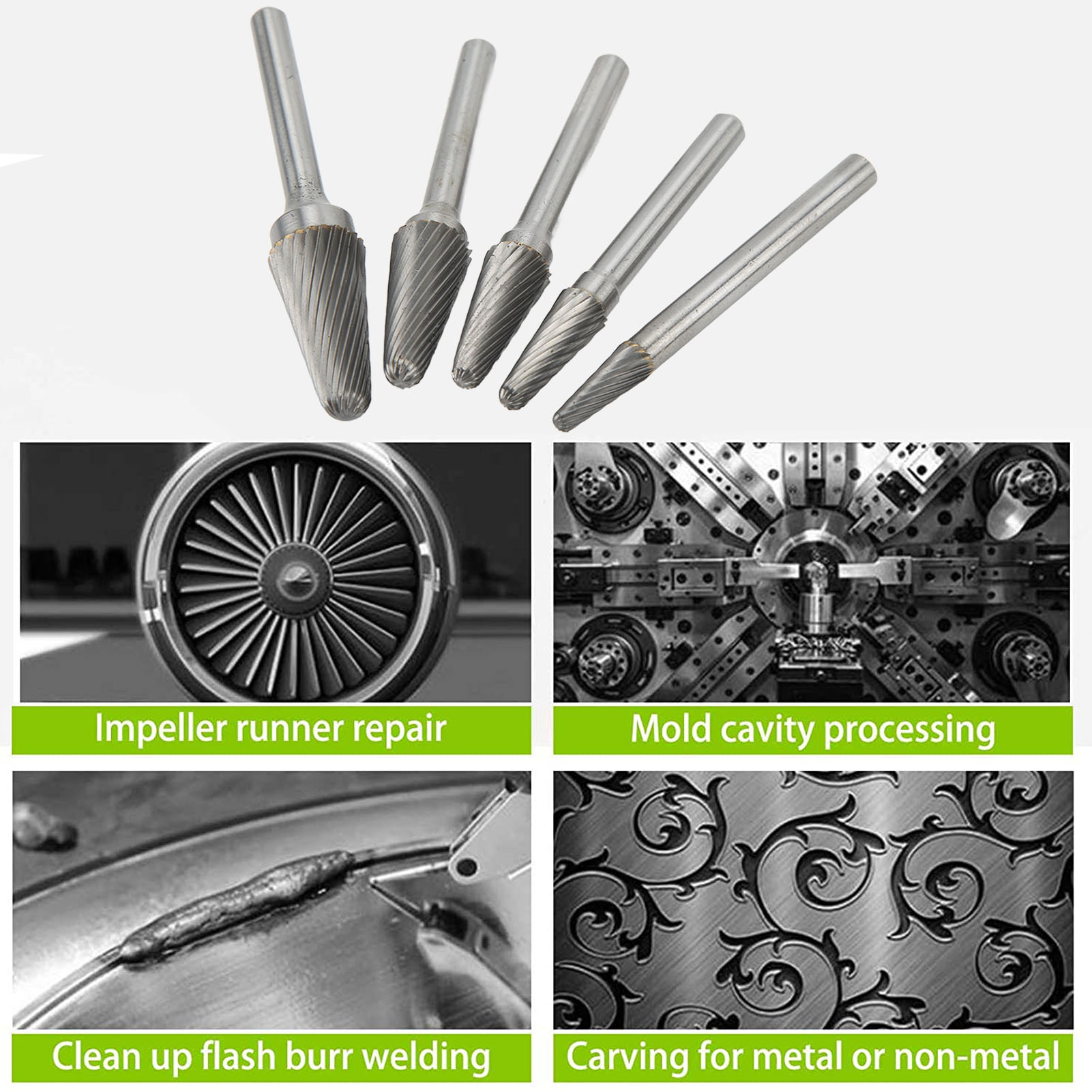 Satz Von L-förmigen Hartmetall-rotationsfeilen Mit Einer Nut, 6 Mm Durchmesser Am Griff, Geeignet Für Das Oberflächenschleifen In Der Luft- Und Raumfahrt, Der Automobilindustrie Und Der Schifffahrt.