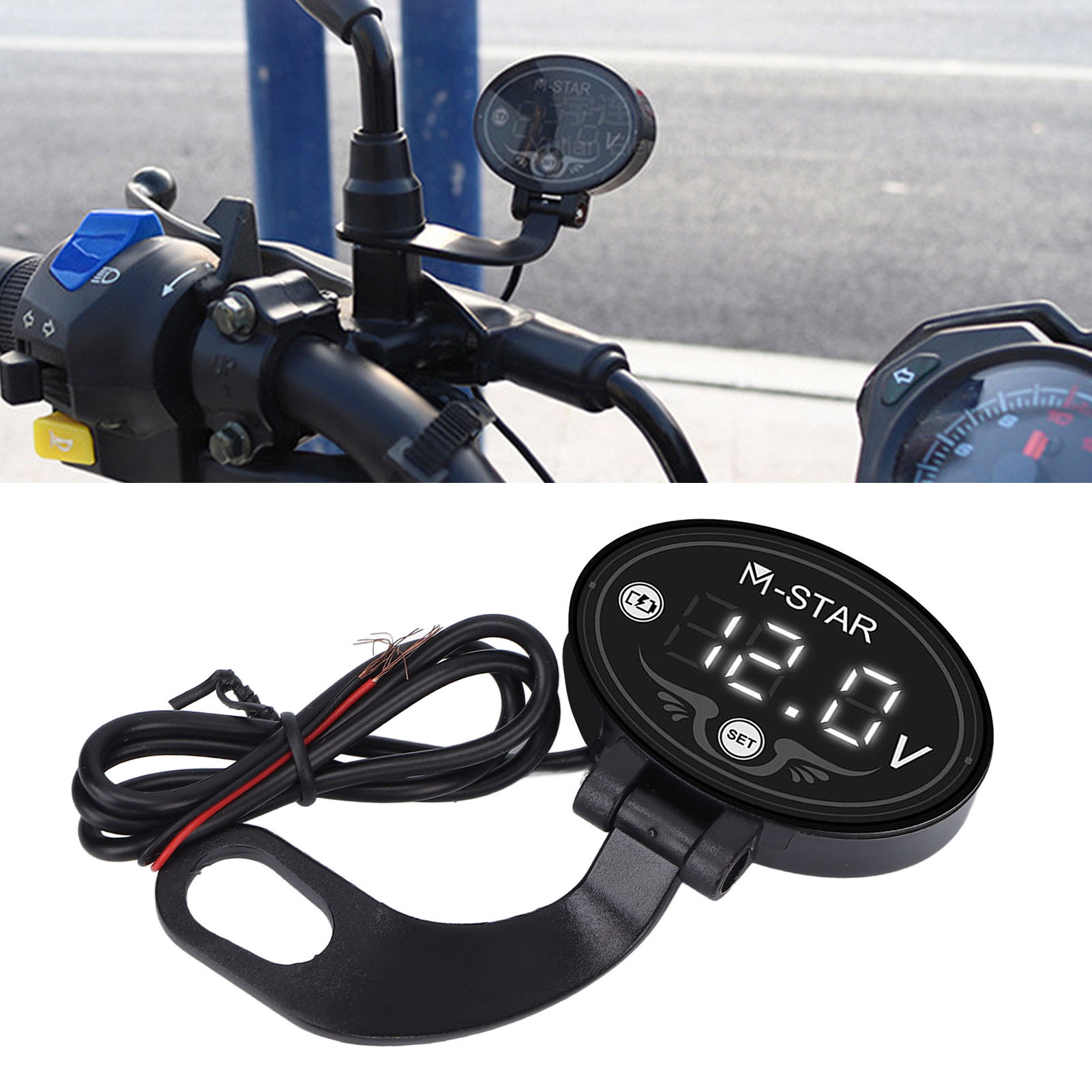 Intelligentes Led-motorradvoltmeter, 12v/24v Dc-batterieanzeige