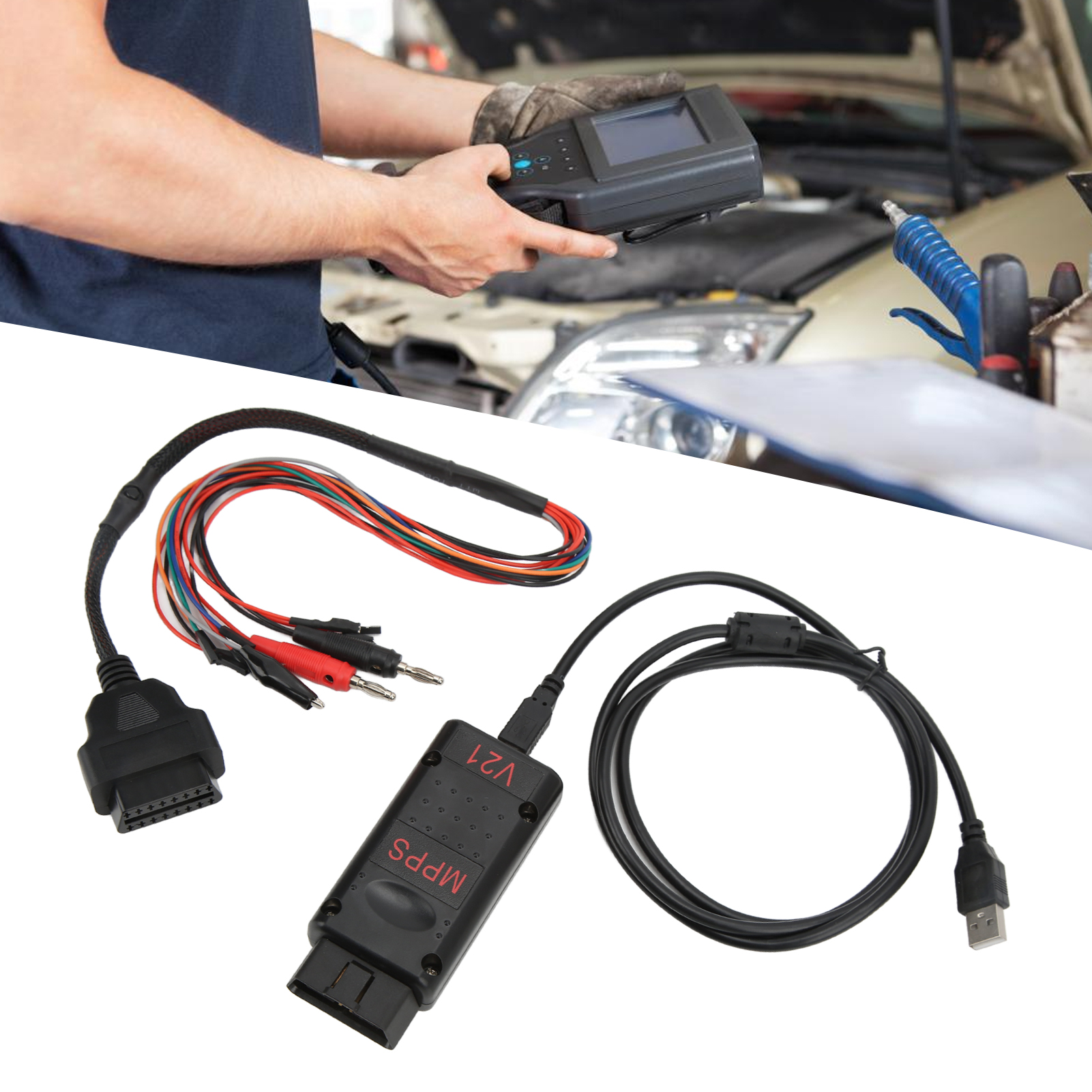 Das Kfz-diagnosegerät Mpps V21 Main Tricore Mit Breakout-leitungen Dient Zur Erkennung Von Fehlern In Elektronischen Kfz-steuerungssystemen.