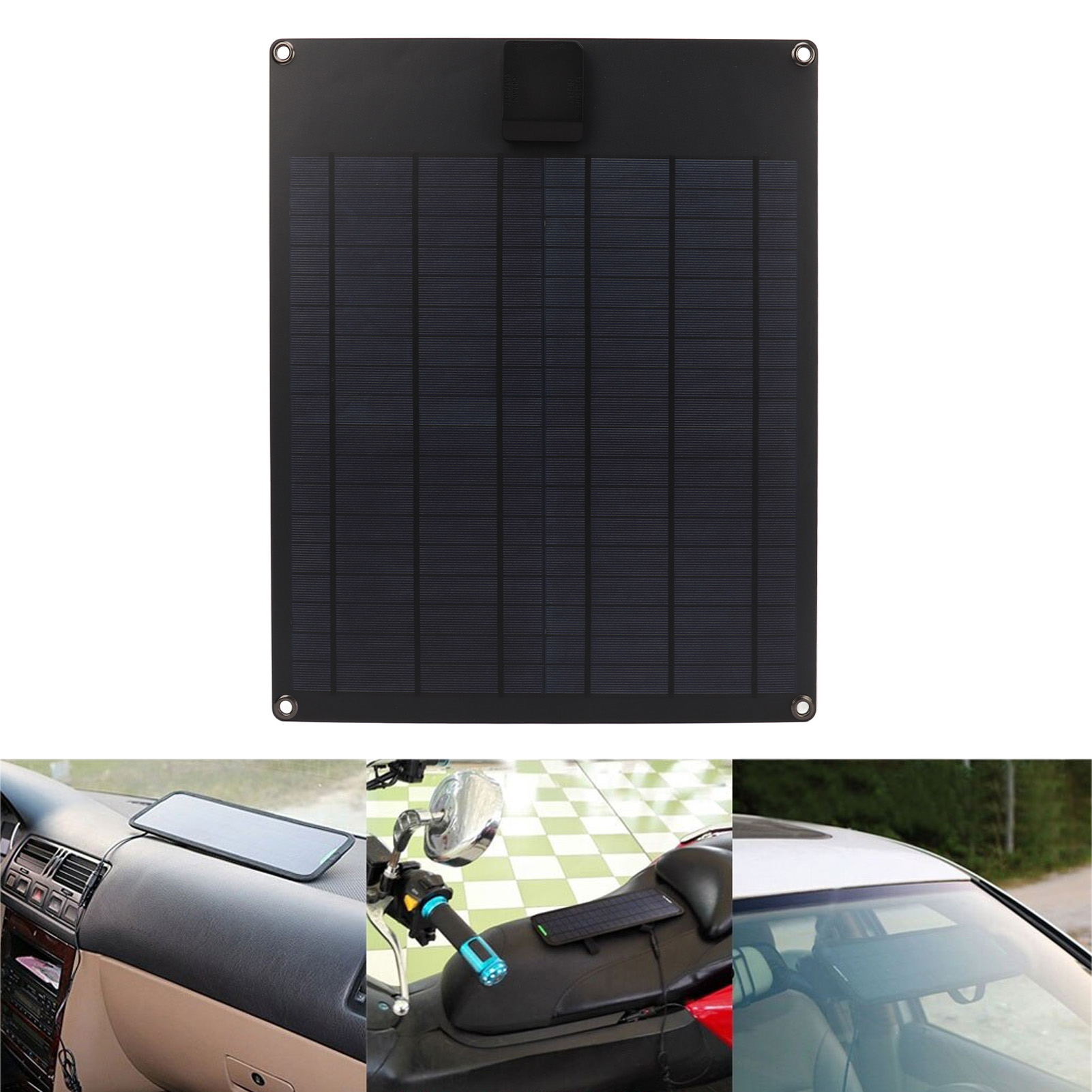 Monokristallines Silizium-solarpanel Mit Zwei Ausgängen (5v/12v), 20w, Für Auto, Boot, Anhänger Oder Wohnmobil (ohne Batterie), Schwarz.
