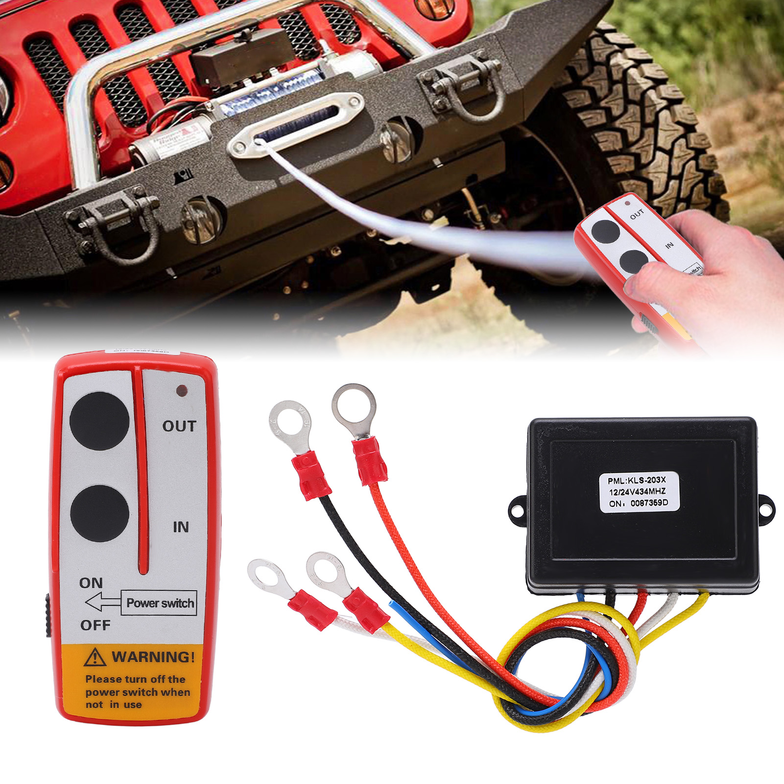 Universelle Funkfernbedienung Für 12v/24v-seilwinden (fernbedienung Mit Eingebautem Akku) (kls-203x), Rot, Inklusive Akku