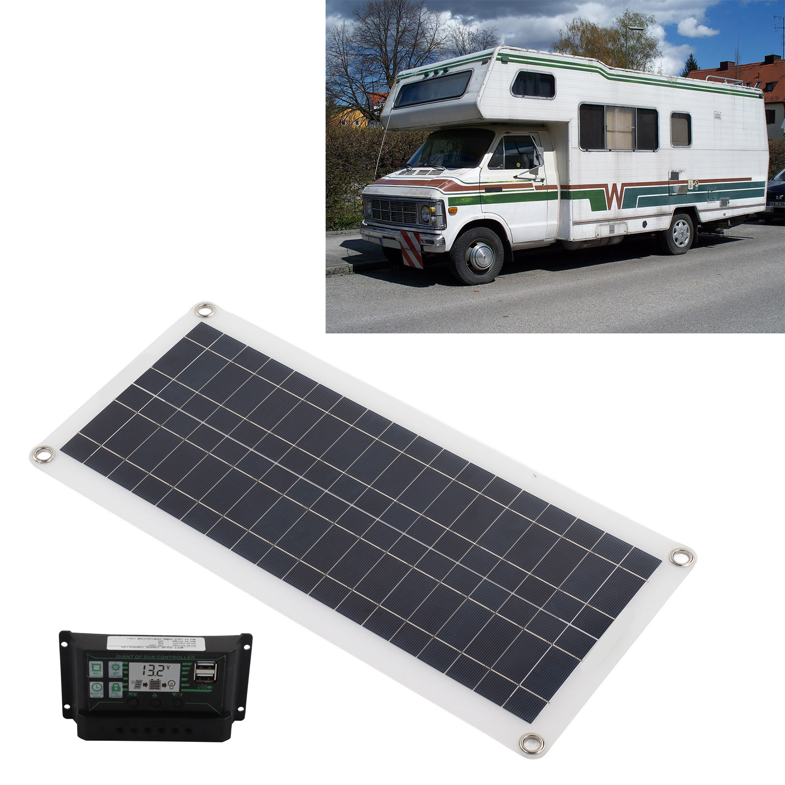 Zubehör Für Wohnmobile: 30w Polykristallines Solarpanel + 30a Controller, Dual-usb-spannungsregler, 12v-ladeanschluss.