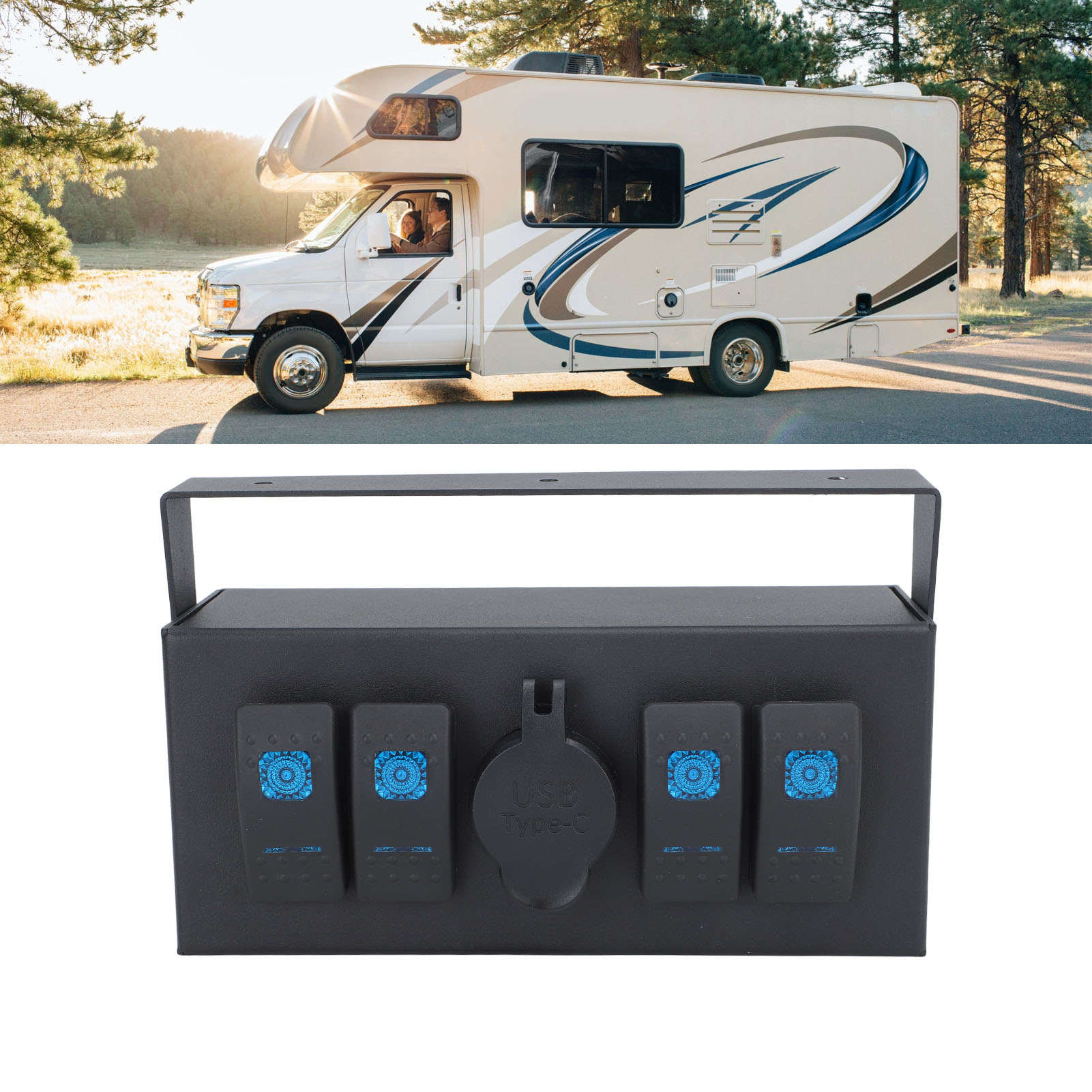 Kombinierte Stromversorgungsbox Für Wohnmobile, Boote Und Yachten Mit Weiblicher Steckdose, 4-wege-wippschalter Mit Blauer Kontrollleuchte Und Dualer Qc3.0+pd-schnittstelle (referenz: Aos9913)