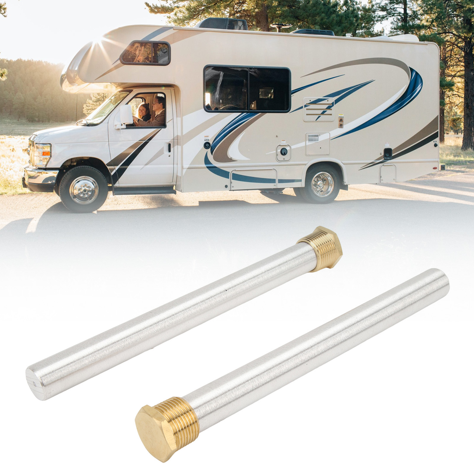 Satz Aus Zwei Anodenstäben Für Wohnmobil-wassererhitzer Mit Polierter Messingkappe, 3/4" Npt Gewinde-magnesiumstäbe Von 21 X 235 Mm.
