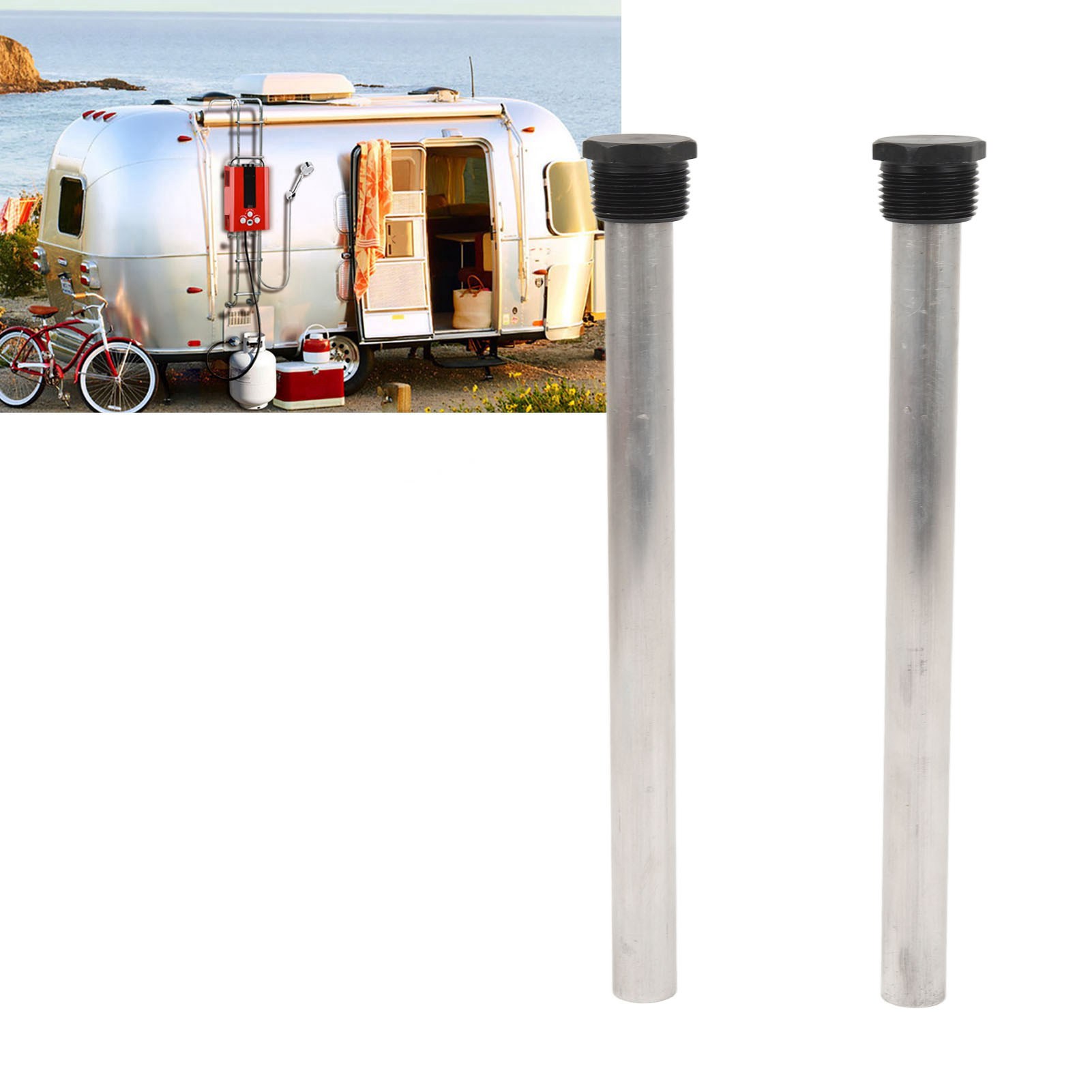 Anodenstäbe Für Warmwasserbereiter Mit Flachem Boden Für Wohnmobile, Set Mit Zwei Stück, Mit Hülsen, 3/4" Npt Gewinde, Magnesiumstäbe Von 18 X 235 Mm, Geeignet Für Warmwasserbereiter Für Wohnmobile.