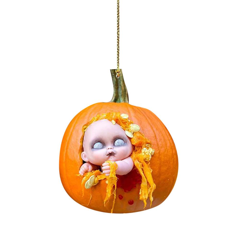 [yue Xing Hui] 1 Halloween-kürbis-auto-anhänger, Flache Acryl-verzierung, Rückspiegel-anhänger, Geschenk (opp-verpackung, Clip 1) (a)
