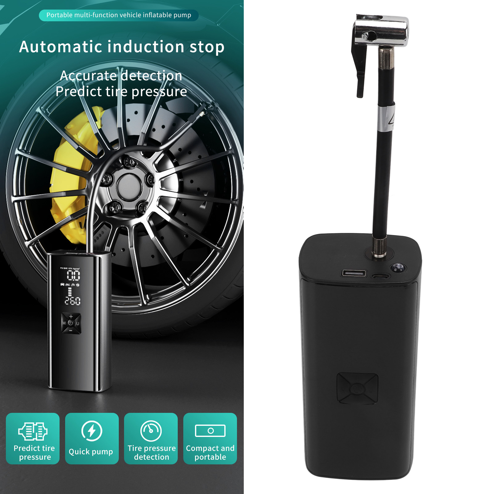 Universelle Kabellose Auto-luftpumpe, Tragbare Multifunktionale Auto-luftpumpe (p004) (mit Eingebautem Akku)