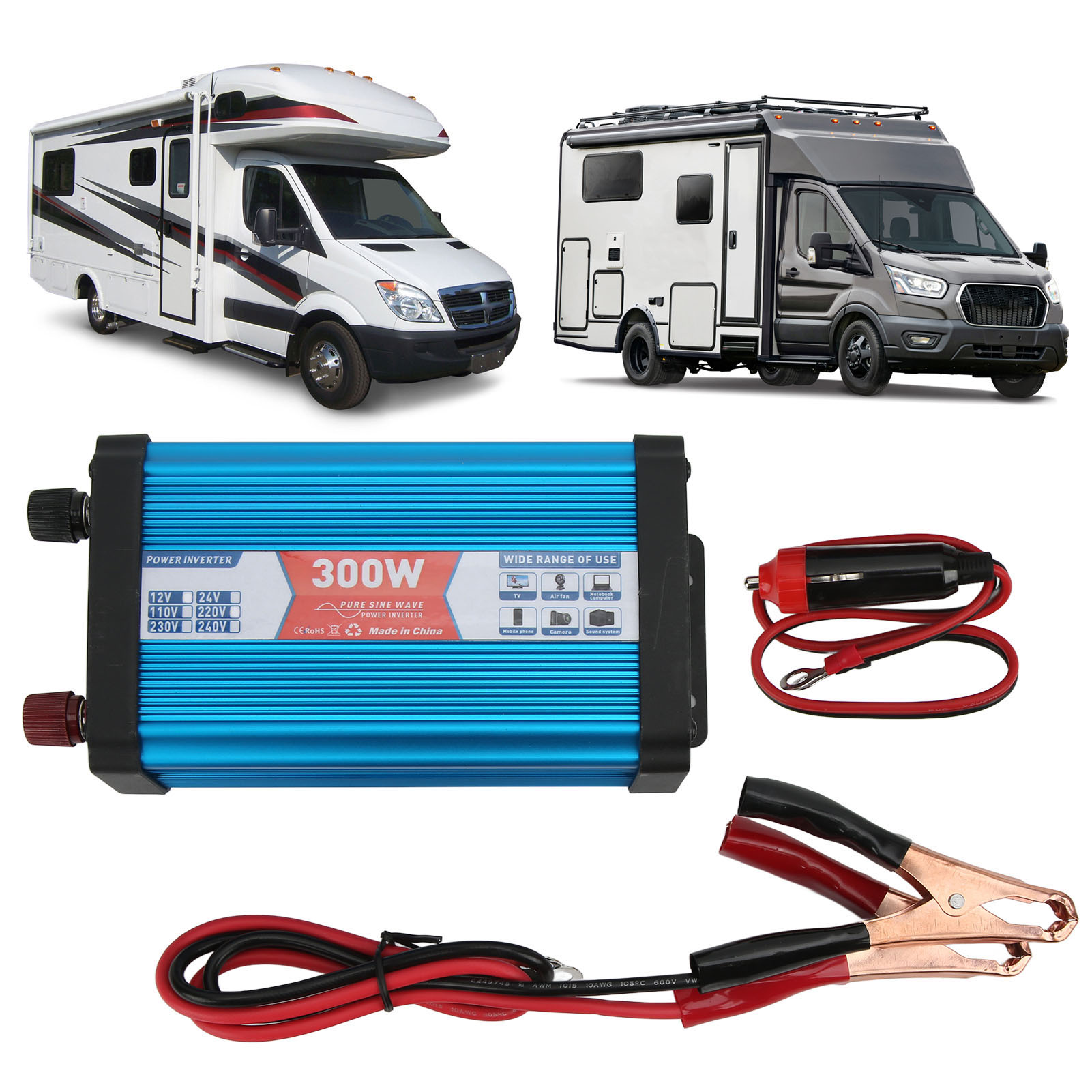 300-w-wechselrichter Mit Reiner Wellenform, Kfz-wechselrichter, Blau, Zwei Usb-anschlüsse, Mit Digitalanzeige, 12 V Bis 110 V